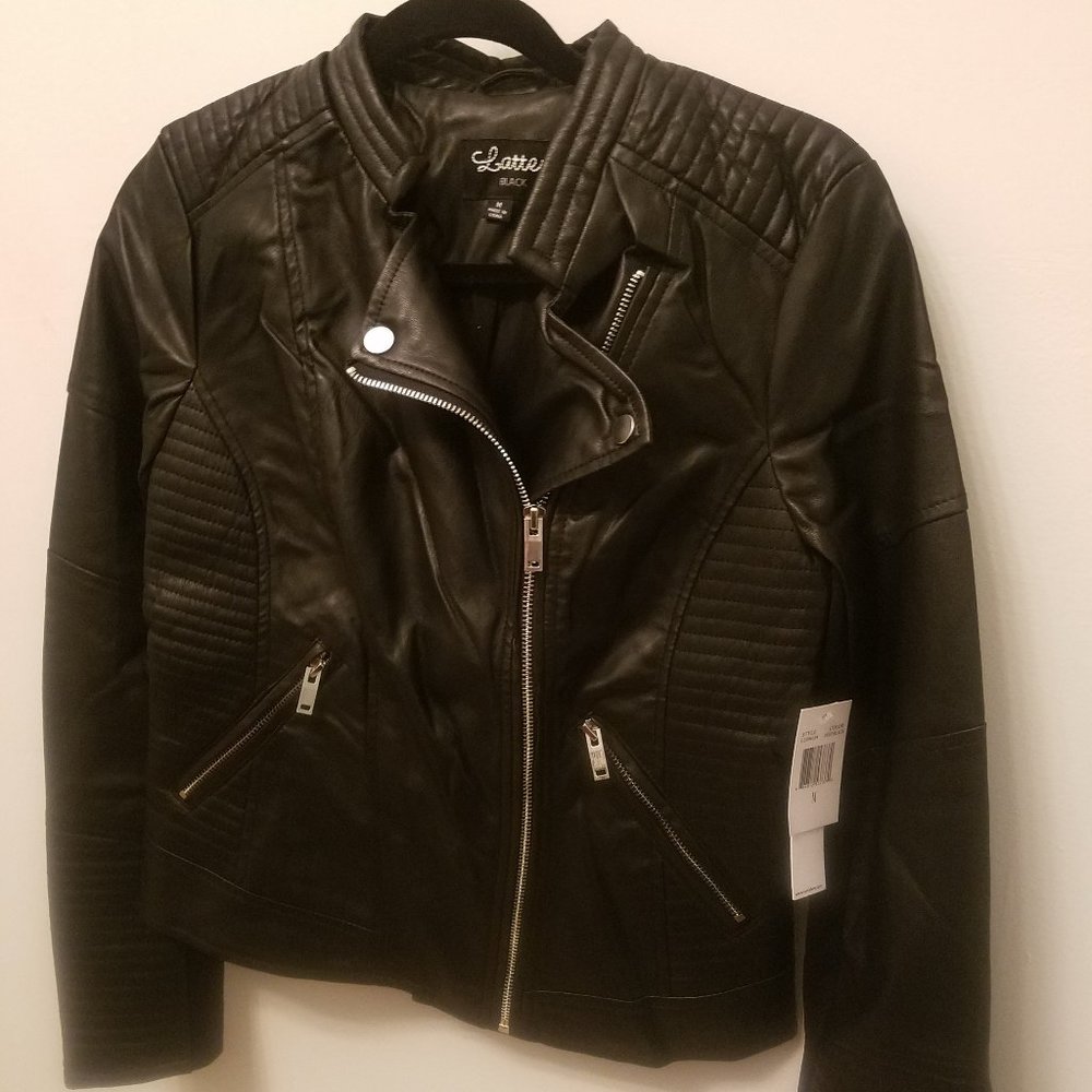 Women's Latte Black Faux Leather Jacket
